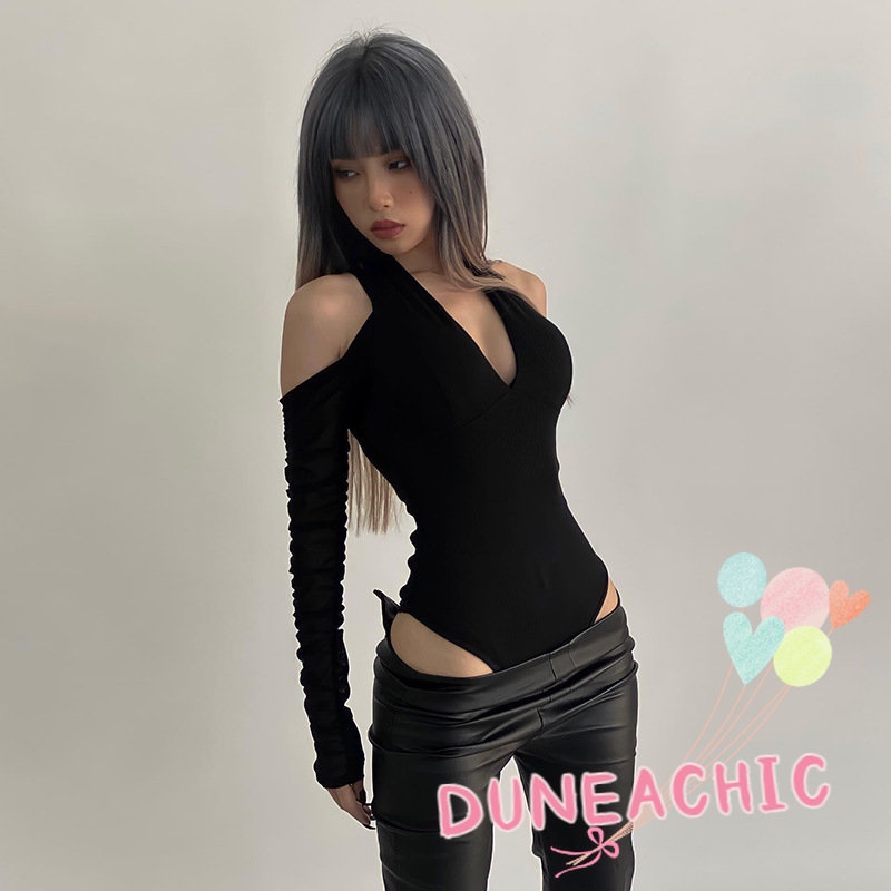 DUNEA Jumpsuit tay dài cổ chữ V thiết kế hở lưng quyến rũ
