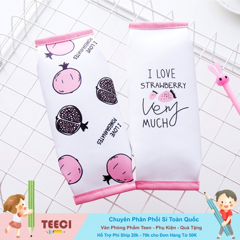 &lt;Ảnh Thật Shop Chụp&gt; Túi Đựng Bút Mỹ Phẩm Đồ Dùng Có Khóa Kéo In Hình Quả Dâu I Love Strawberry T157