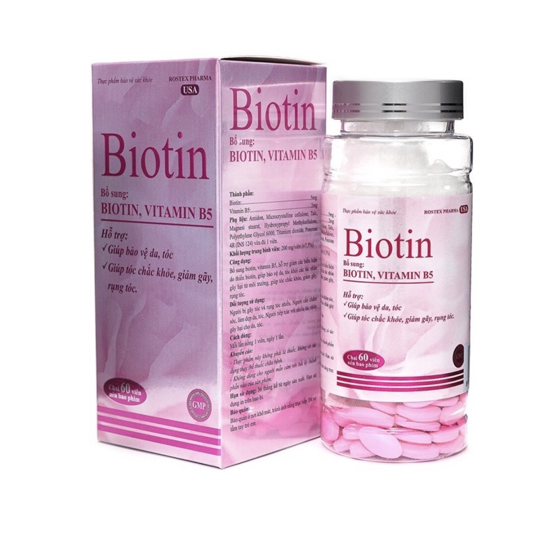 Viên uống Biotin Vitamin B5 Rostex - Hộp 60 viên