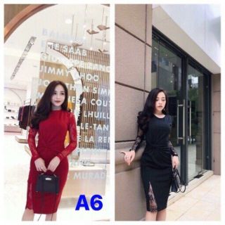 Đầm body tay dài phối ren size l xl