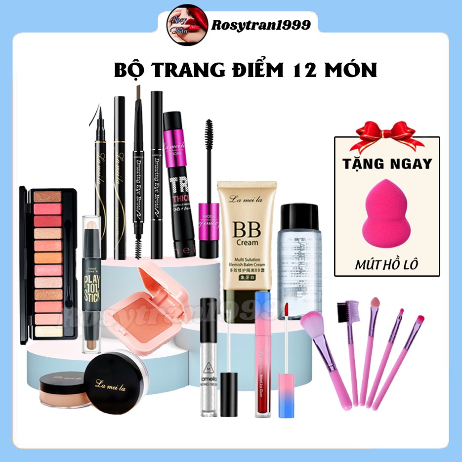 Bộ trang điểm Lameila 12 món Kem BB, Phấn phủ, Phấn mắt, Mascara, Chì kẻ mày, Bút dạ kẻ mắt, Son kem, Má Hồng.....