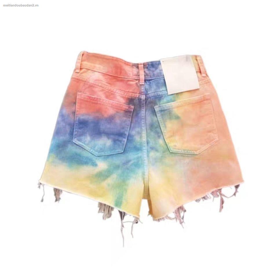 Quần short jean màu gradient phối rách tua rua sành điệu 2021 18 cho nữ | BigBuy360 - bigbuy360.vn