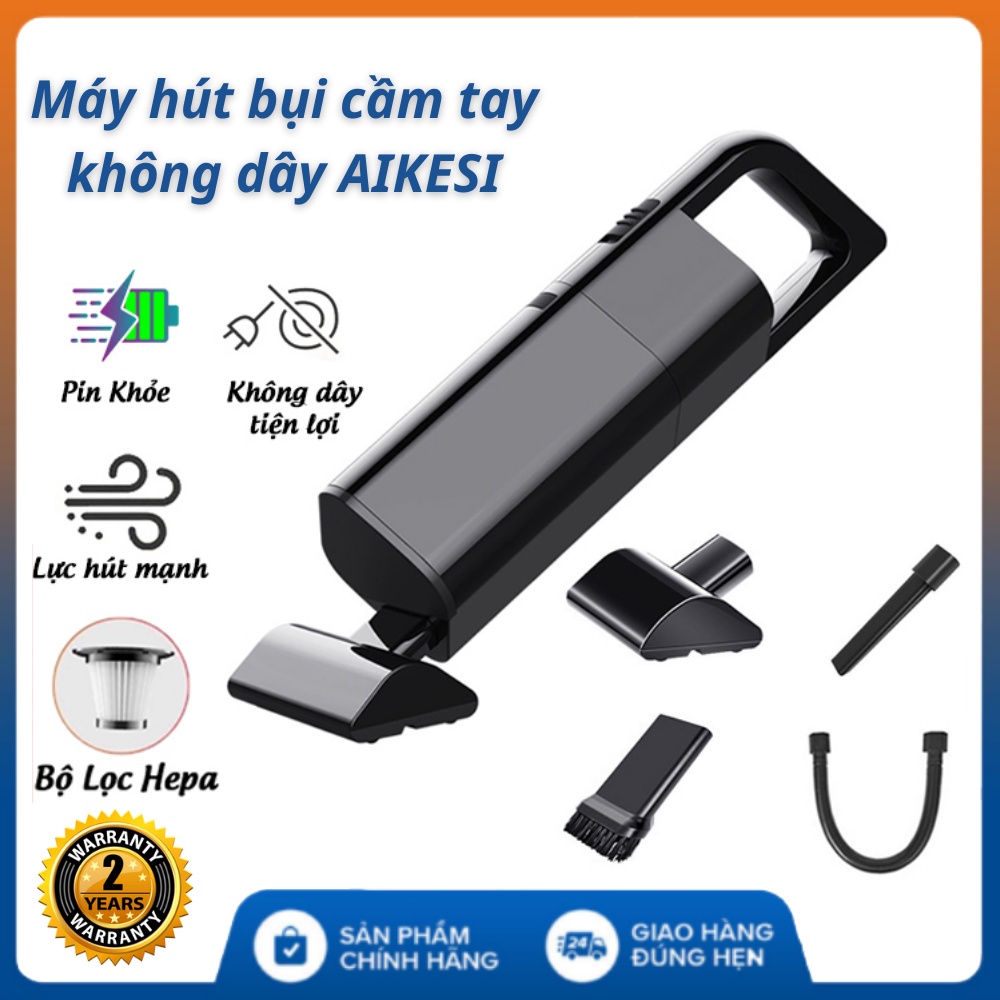 MÁY HÚT BỤI CẦM TAY KHÔNG DÂY MINI AIKESI - 3 đầu hút tiện lợi để vệ sinh nhà cửa , ô tô - bảo hành 24 tháng