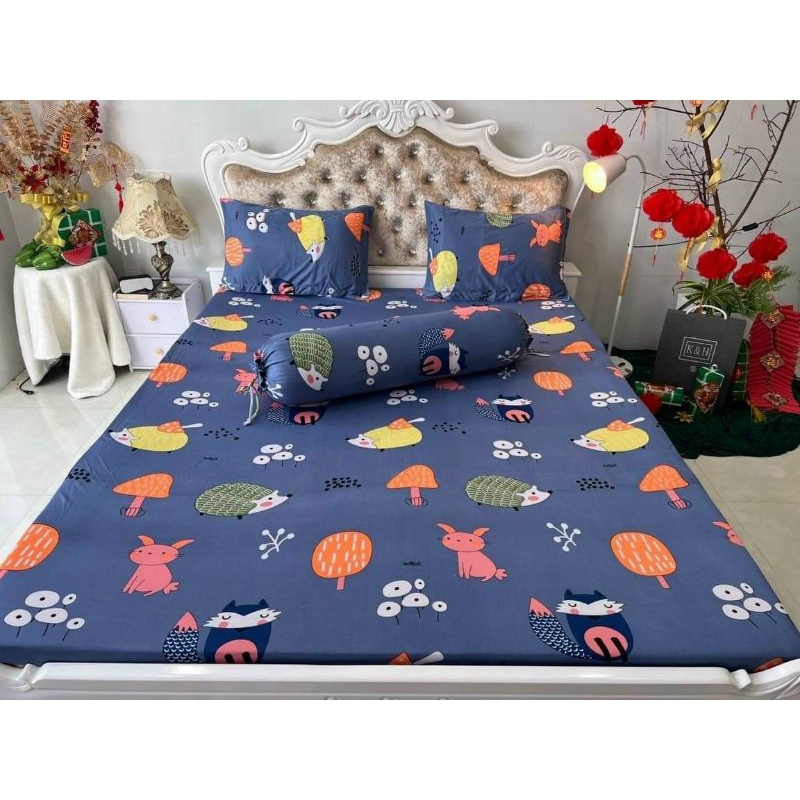 BỘ 4 MÓN DRAP GA THUN LẠNH HÀN  MÈO ĐÁNG YÊU MÁT LẠNH MỀM MƯỚT