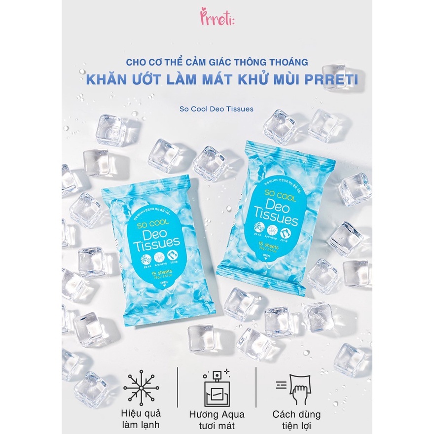 Khăn ướt khăn giấy làm mát khử mùi Prreti mềm mịn tiện lợi gói 15 tờ