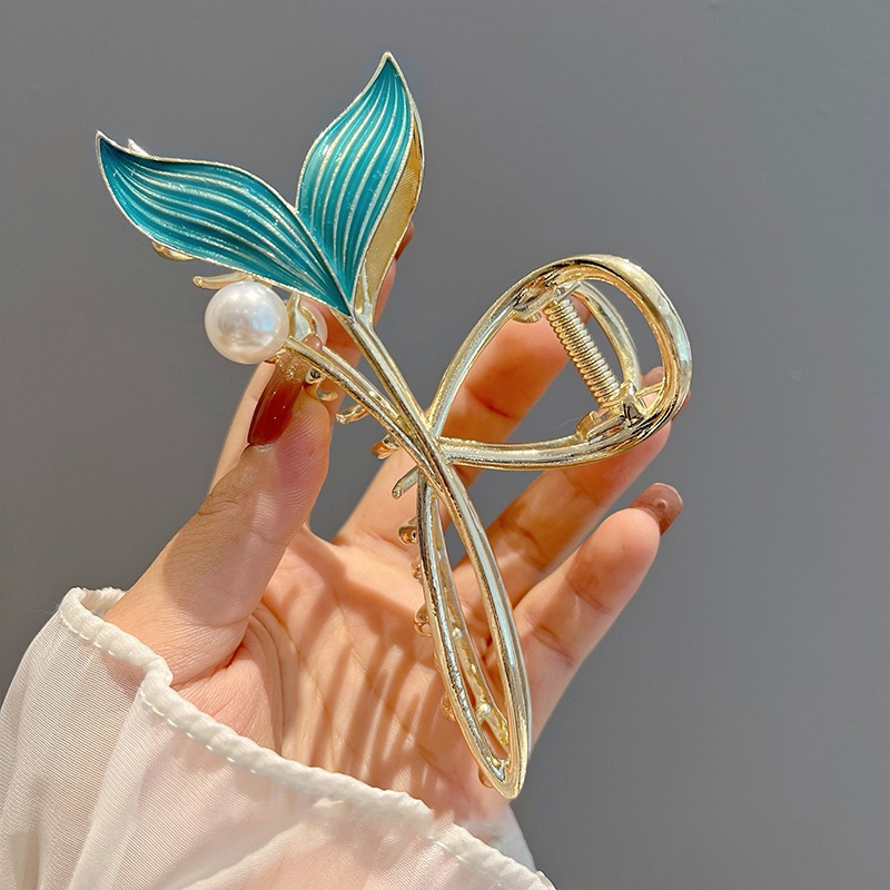 Kẹp Tóc Kim Loại Đính Hạt Ngọc Trai Màu Xanh Dương Thời Trang