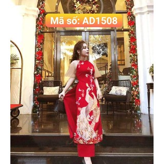 ⚡️ có big size 5XL ⚡️ AD1508 ÁO DÀI LỤA IN 3D HỌA TIẾT CHIM CÔNG TAY PHỐI LƯỚI KÈM QUẦN