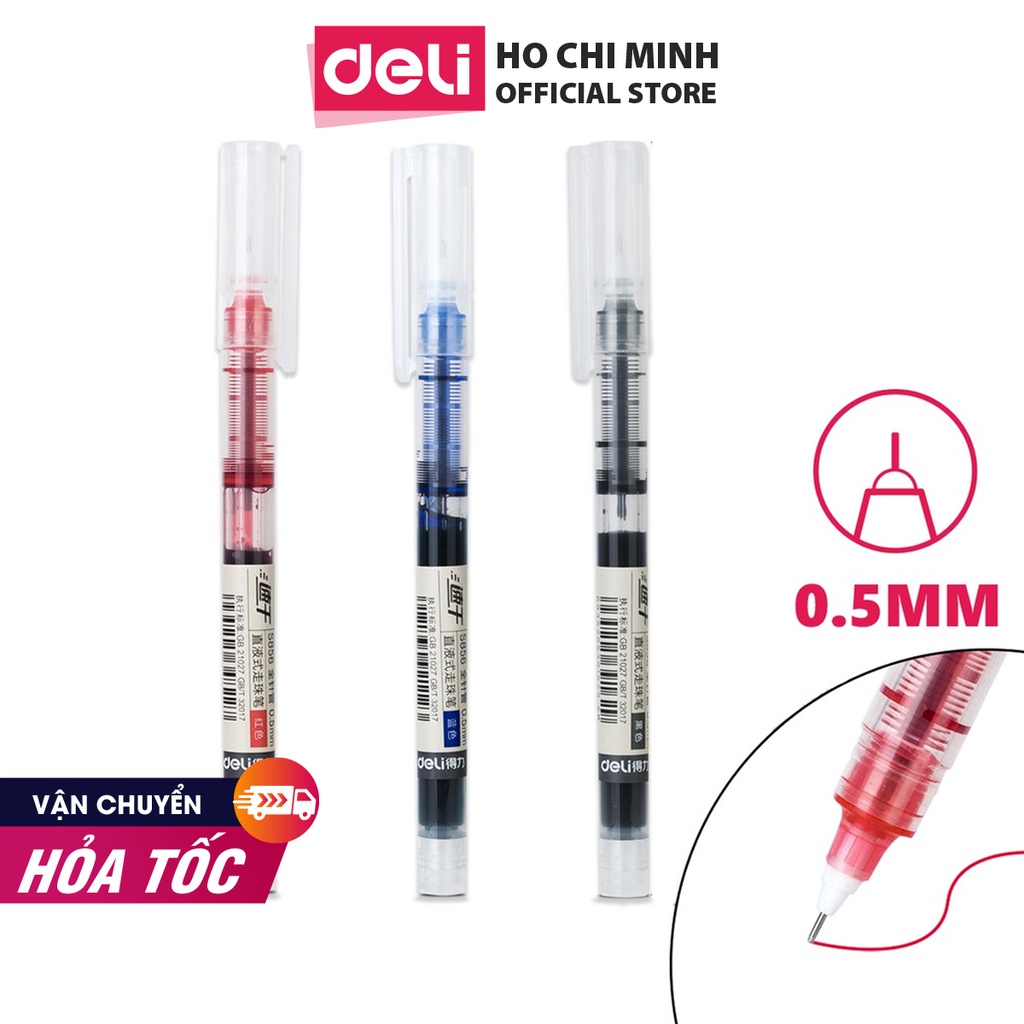 [Mã LIFEDELI20K5 giảm 20K đơn 0Đ] Bút bi nước Deli - 0.5mm - Mực Xanh/Đỏ/Đen - 1 chiếc - S856