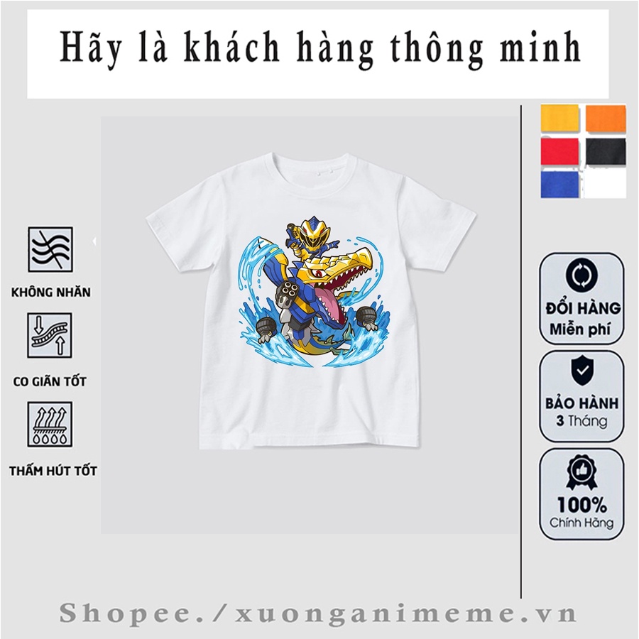 Áo thun trẻ em in hình hoạt hình 5 anh em siêu nhân gao deka xanh