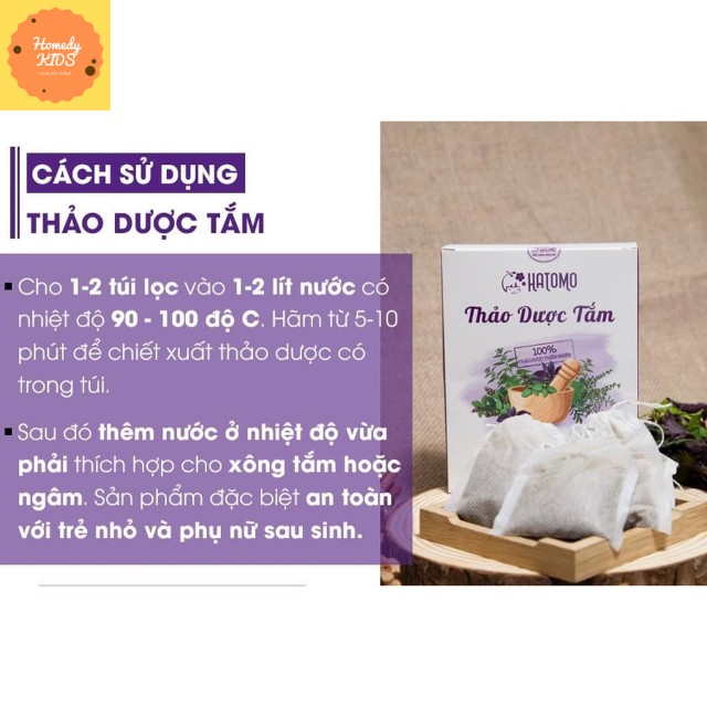 Tắm Thảo Dược Hatomo Hộp 10 Túi Lọc, Nước Tắm Thảo Dược Cho Bé Mẹ Sau Sinh, Kháng Khuẩn Bảo Vệ Da, Lưu Thông Khí Huyết