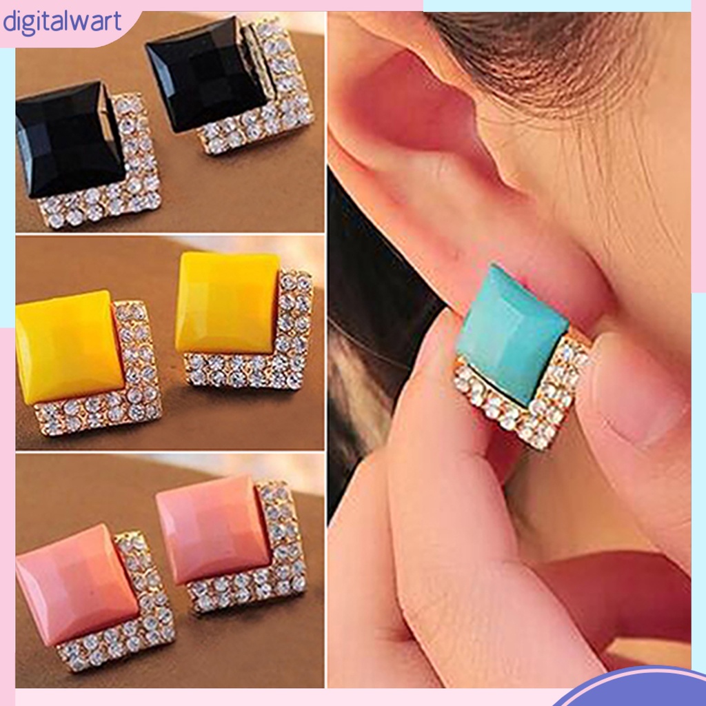 Dg✌❤ 1 Đôi Bông Tai Hình Vuông Lấp Lánh Duyên Dáng Dành Cho Nam Và Nữ