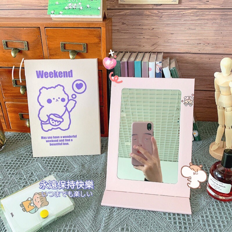 Gương xếp cầm tay xinh xắn - Mẫu gấu xù