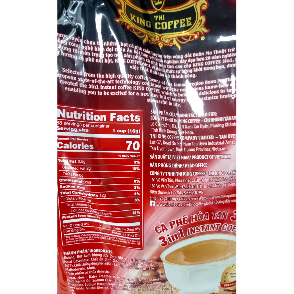 bịch 45 gói king coffee hòa tan 3 in 1,16 gr gói