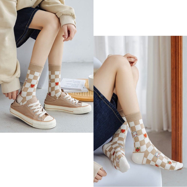 Tất Cổ Vừa Nâu Gấu Freesize ERASHOP 079414 - Dễ Thương, Vải Co Giãn 4 Chiều, Phù Hợp Mang Giày Sneaker, Rẻ Đẹp