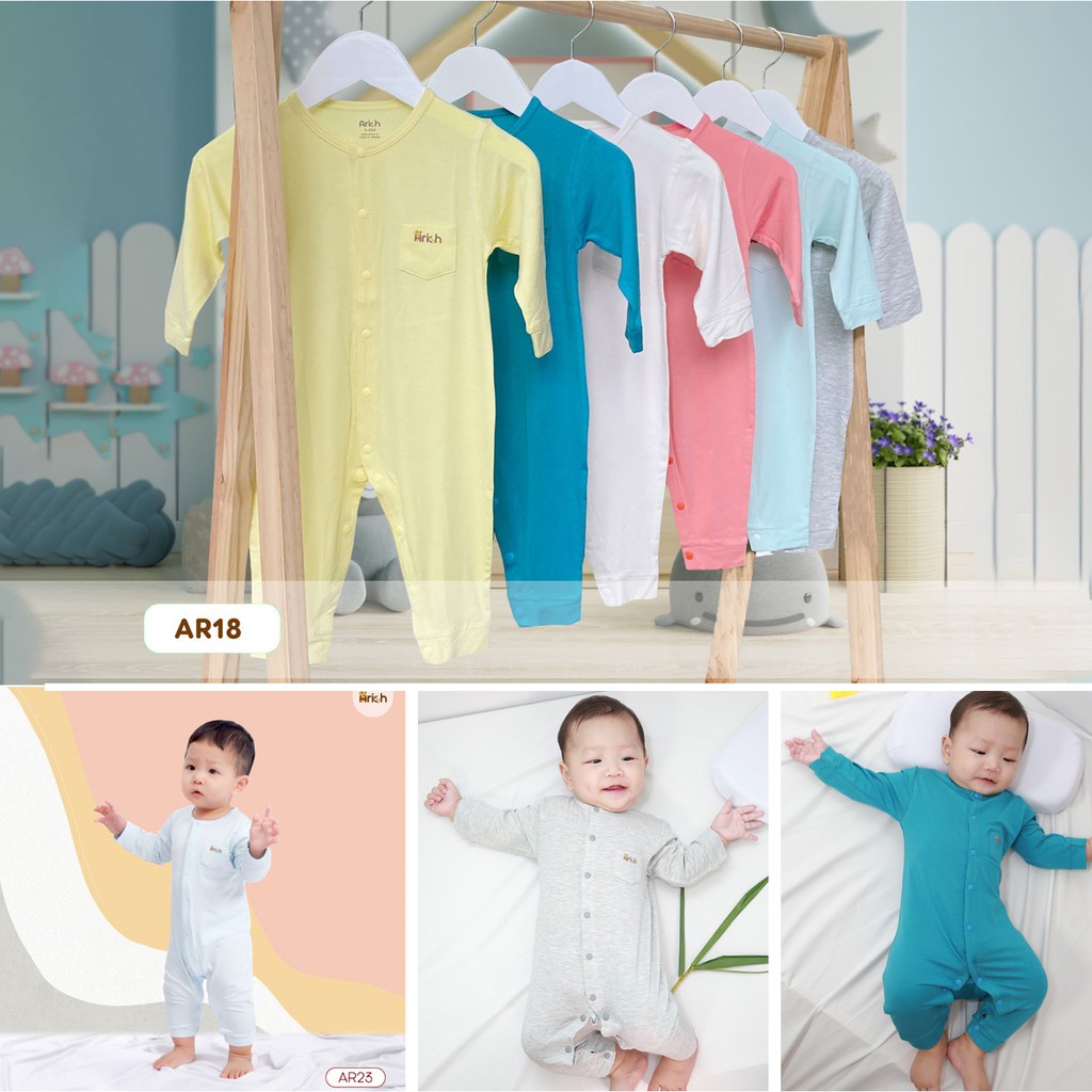 Body dài tay trơn 0-18M vải sợi tre Arich