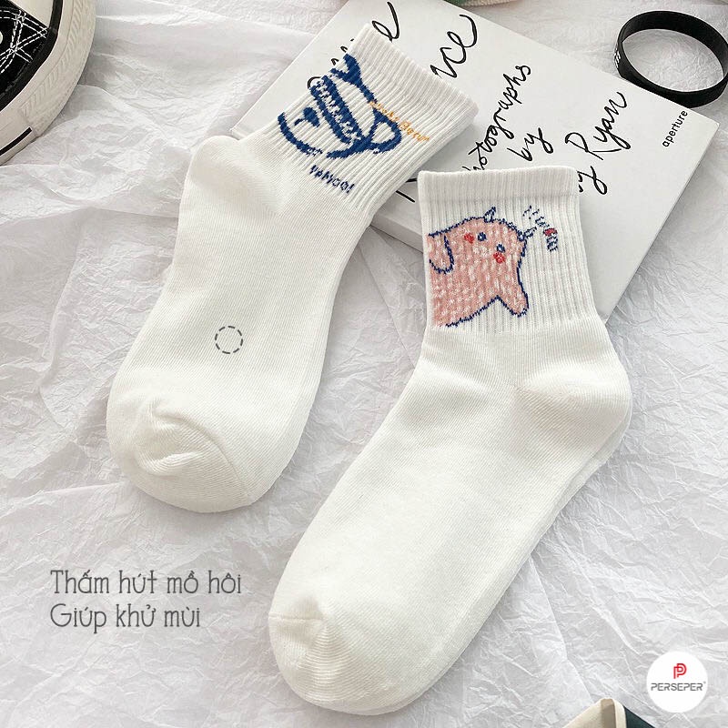 Tất cổ cao chất liệu cotton co giãn e chiều, set 5 đôi tất vớ nữ Hàn Quốc - Cherry Shop