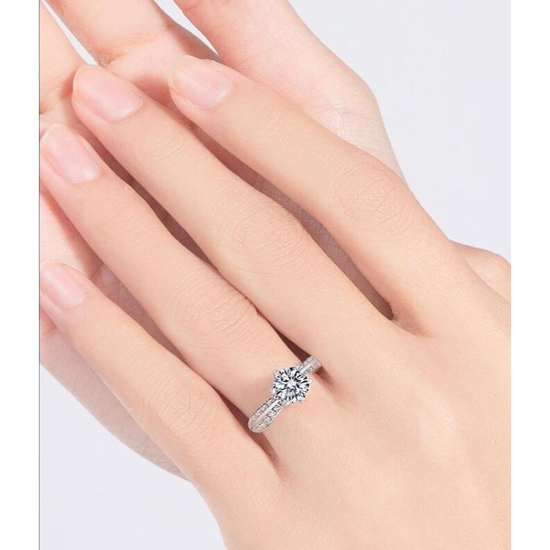 Nhẫn Bạc S925 1 carat Moissanite Đính Kim Cương Hai Mặt Thời Trang Dân Tộc Cho Nữ