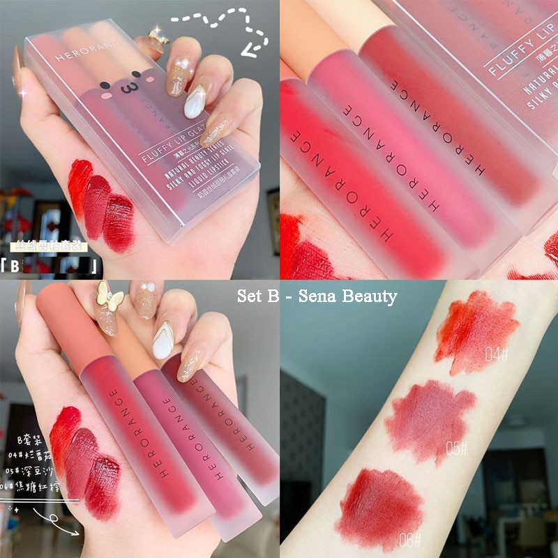 Set 3 Cây Son Kem Lì Herorange Fluffy Lip Glaze,Chất Son Mềm Mại, Khuôn Mặt Nổi Bật | BigBuy360 - bigbuy360.vn
