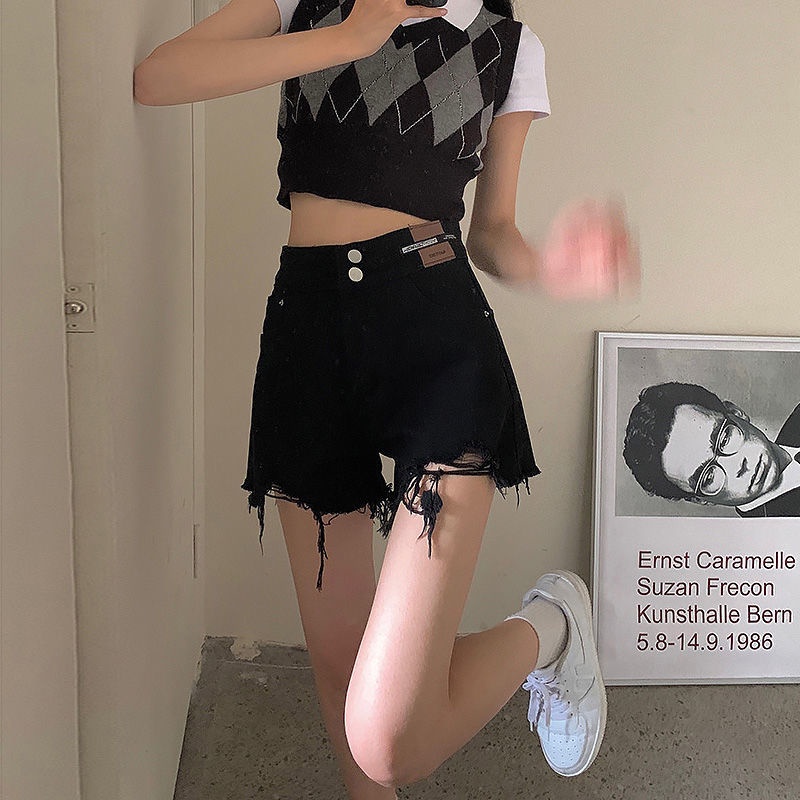 Quần short denim COZOKC lưng cao dáng rộng phối rách cá tính