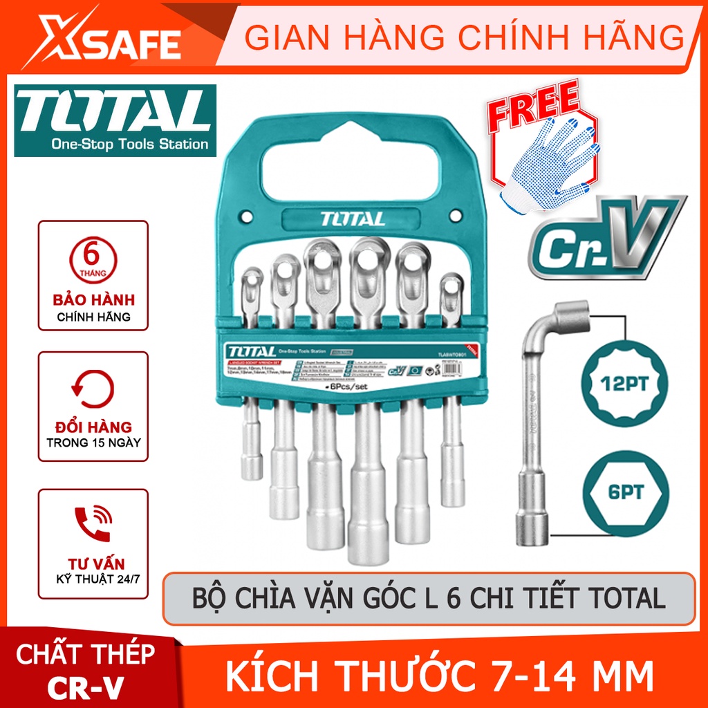 Bộ chìa vặn góc L 6 chi tiết TOTAL TLASWT0601 | bộ 6 cần điếu kích thước 7mm 8mm 10mm 12mm 13mm 14mm chất liệu CR-V