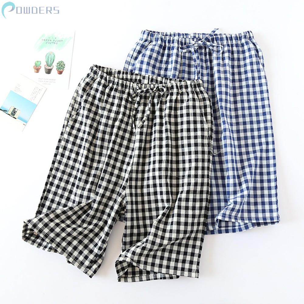 Pants Loose Nightwear Pajama Plaid Short Pants Sleepwear Stretch Summer