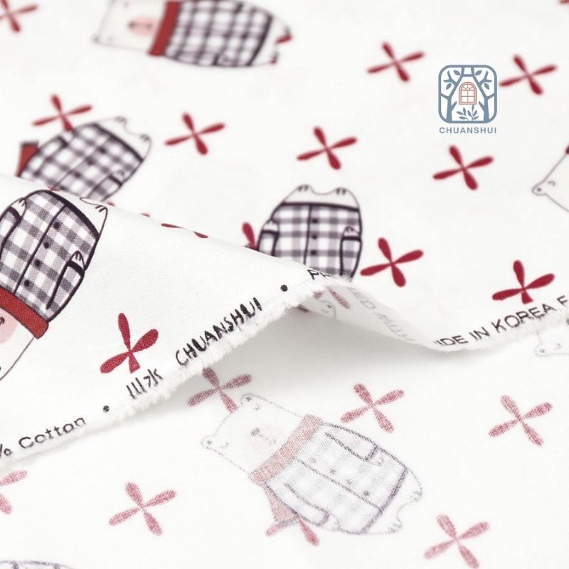 CS21-156 Vải cotton 100% tự nhiên🍒Chuanshui🍒khổ vải 145cm noel chấm bi- tuyết - vải đẹp handmade,quilt