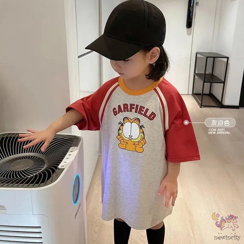 Đầm tay ngắn in hoạt hình phong cách mùa hè Hàn Quốc cho bé gái