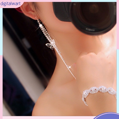 Cặp khuyên tai dây dài hình bướm đính đá quý nhân tạo lấp lánh sang trọng cá tính dành cho nữ