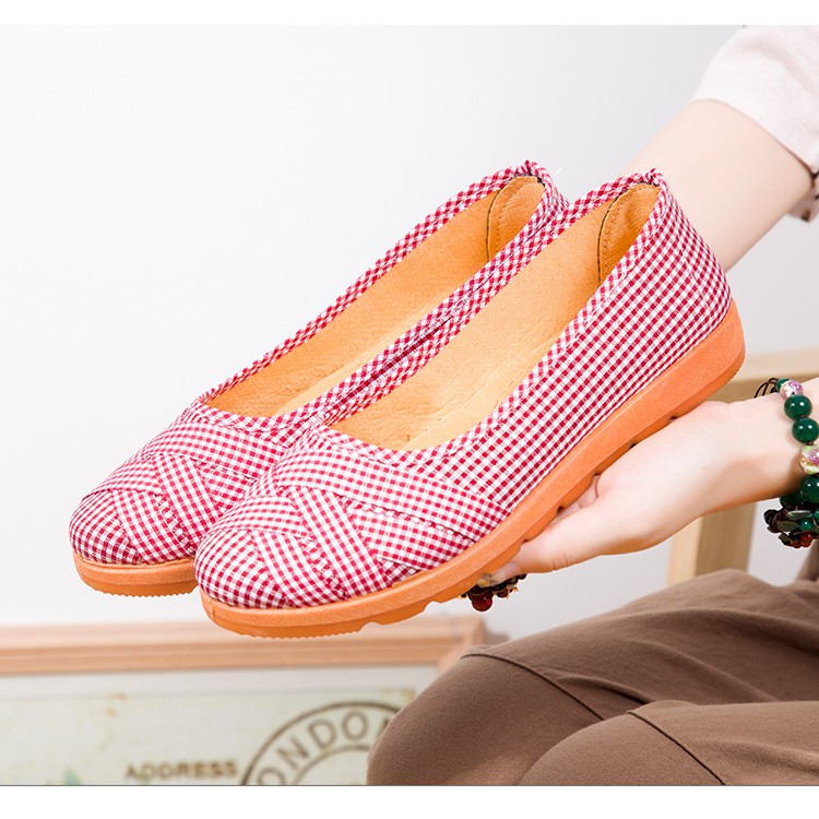 Giày búp bê vải caro đế bằng 2cm đi bộ cực êm chân V189 | BigBuy360 - bigbuy360.vn