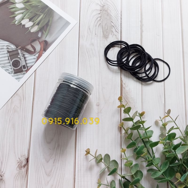 Set 100 Dây Thun Cột Tóc Đơn Giản, Thun cột tóc có hộp đựng