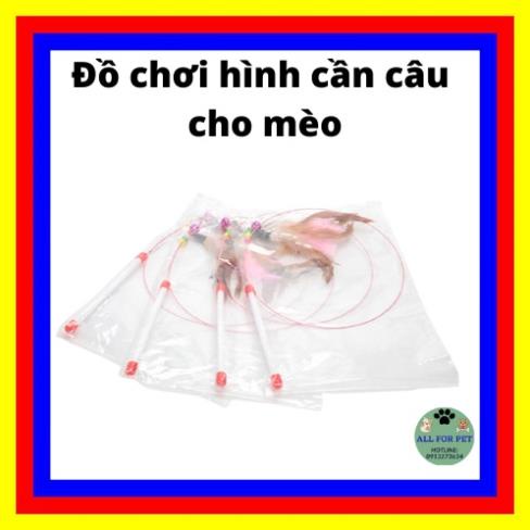 Đồ chơi hình cần câu luyện phản xạ cho mèo có gắn chuông và lông vũ