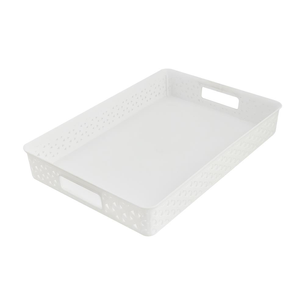 HomeBase API Giỏ đựng đồ bằng nhựa Cỡ S có nắp đậy chống bụi W37,5xH6,5xD26,5 màu trắng