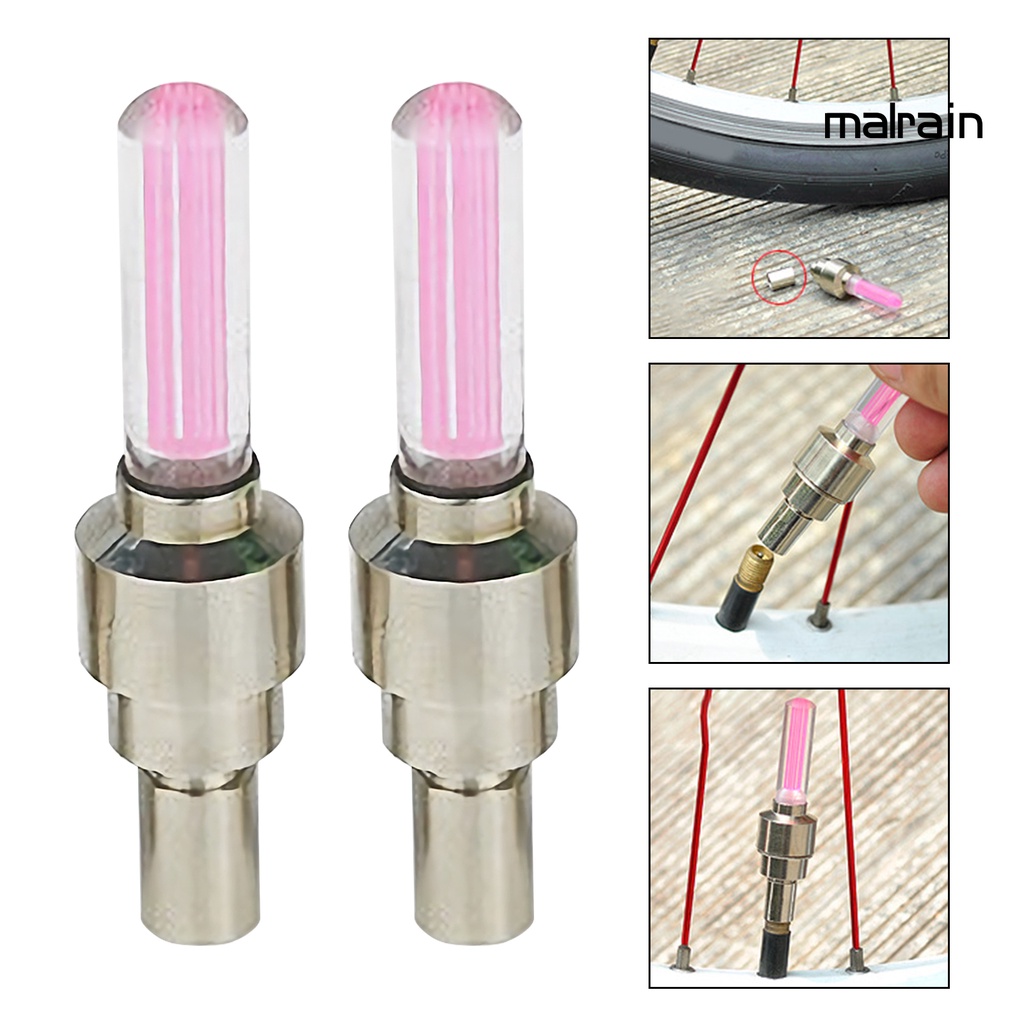 Set 2 Đèn LED Neon Gắn Van Bánh Xe Đạp Leo Núi Bằng Thép Không Gỉ Màu Neon Dễ Lắp Đặt