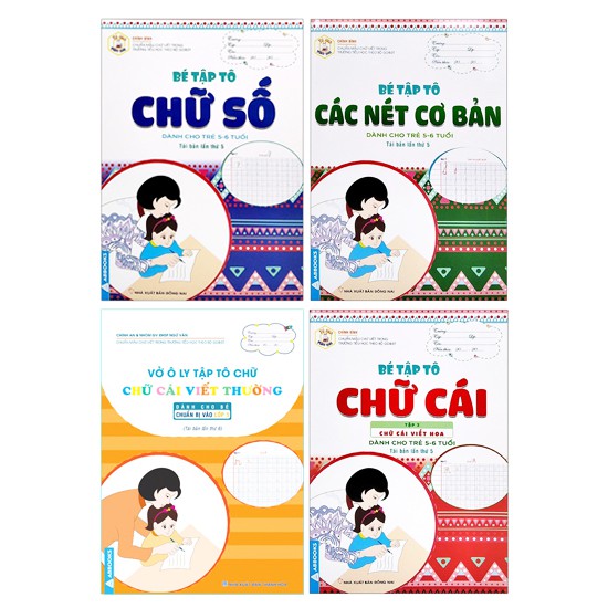 Bộ 4 Quyển Tập Tô Các Nét Cơ Bản Cho Bé, Chữ Số, Chữ Cái [ Dành Cho Trẻ 5-6 Tuổi ]