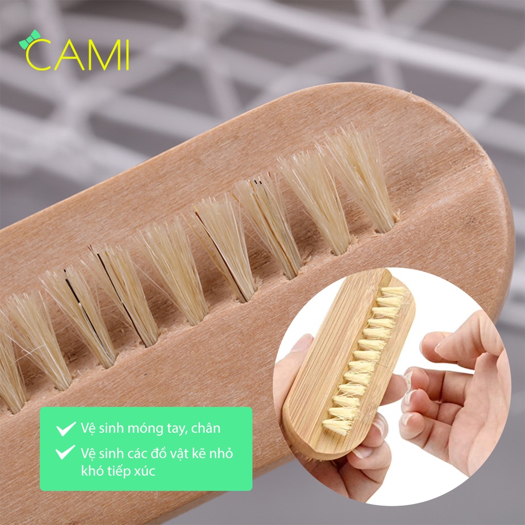 Bàn chải cán gỗ, nhỏ gọn tiện lợi sử dụng trong vệ sinh giày dép và vệ sinh móng tay - Cami - CMPK239