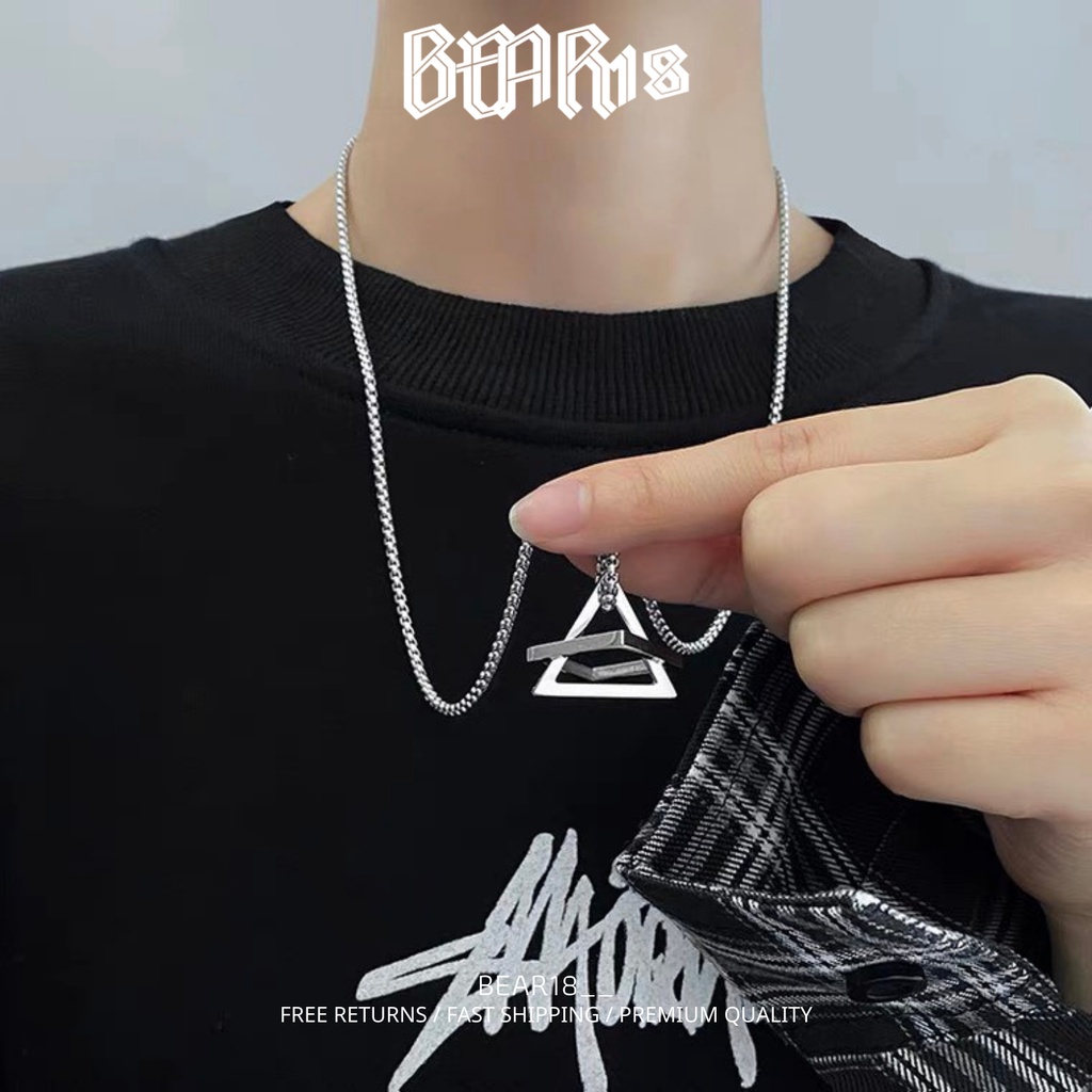 Dây chuyền - vòng cổ bạc mặt tam giác chất liệu thép titan không gỉ phong cách đơn giản unisex phù hợp nam và nữ BEAR18