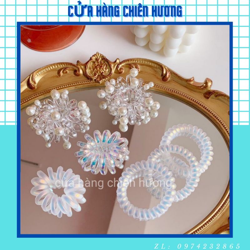 Buộc Tóc Lò Xo Trong Suốt Đính Hạt Sang Trọng