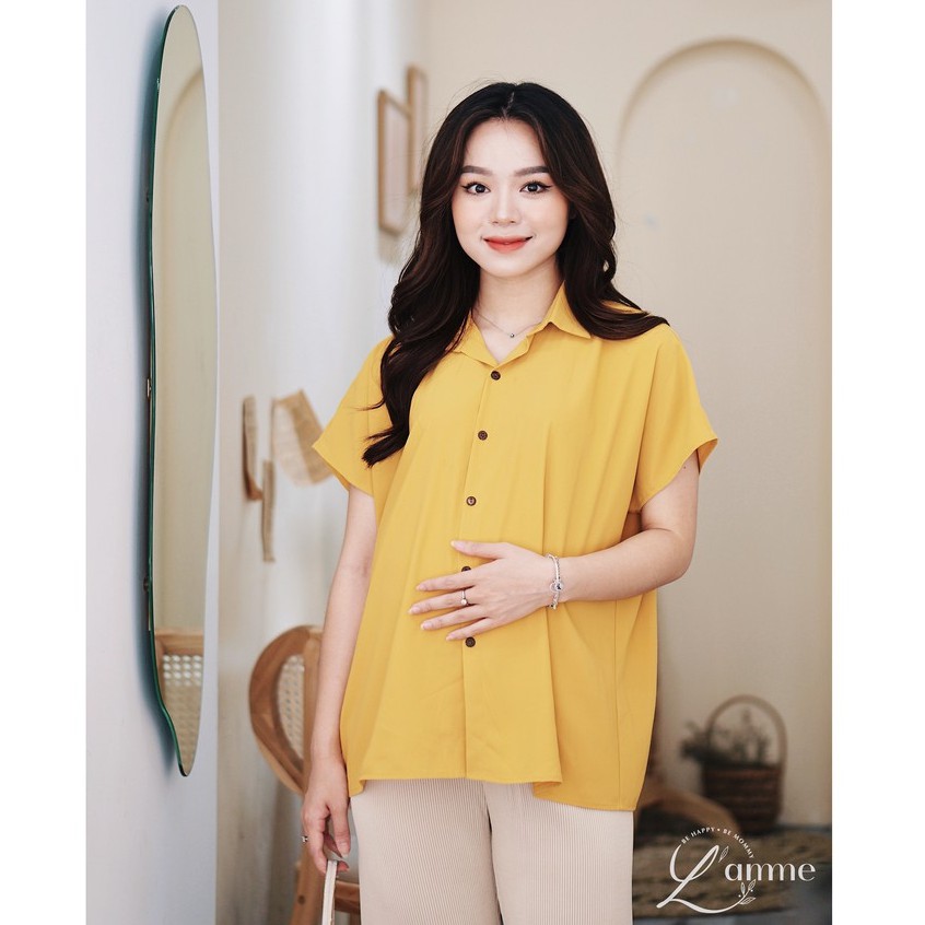 Áo bầu Eli Shirt cổ đứng cùng chất lụa mềm, dáng tay chờm basic phù hợp cho mẹ bầu diện đi làm by LAMME