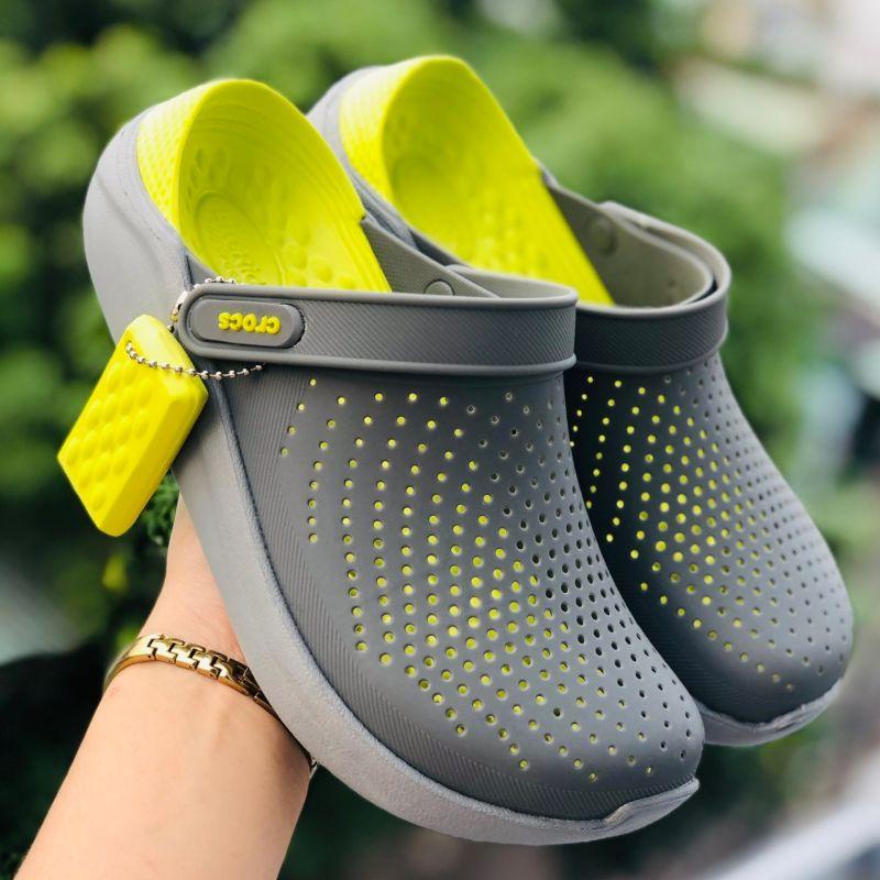 Dép Cross Literide 🎁 FREESHIP + Hàng loại 1 + Hộp 🎁 giày sục sandal Crocs quai ngang bít đầu nam nữ, kèm tag Xám-dạ