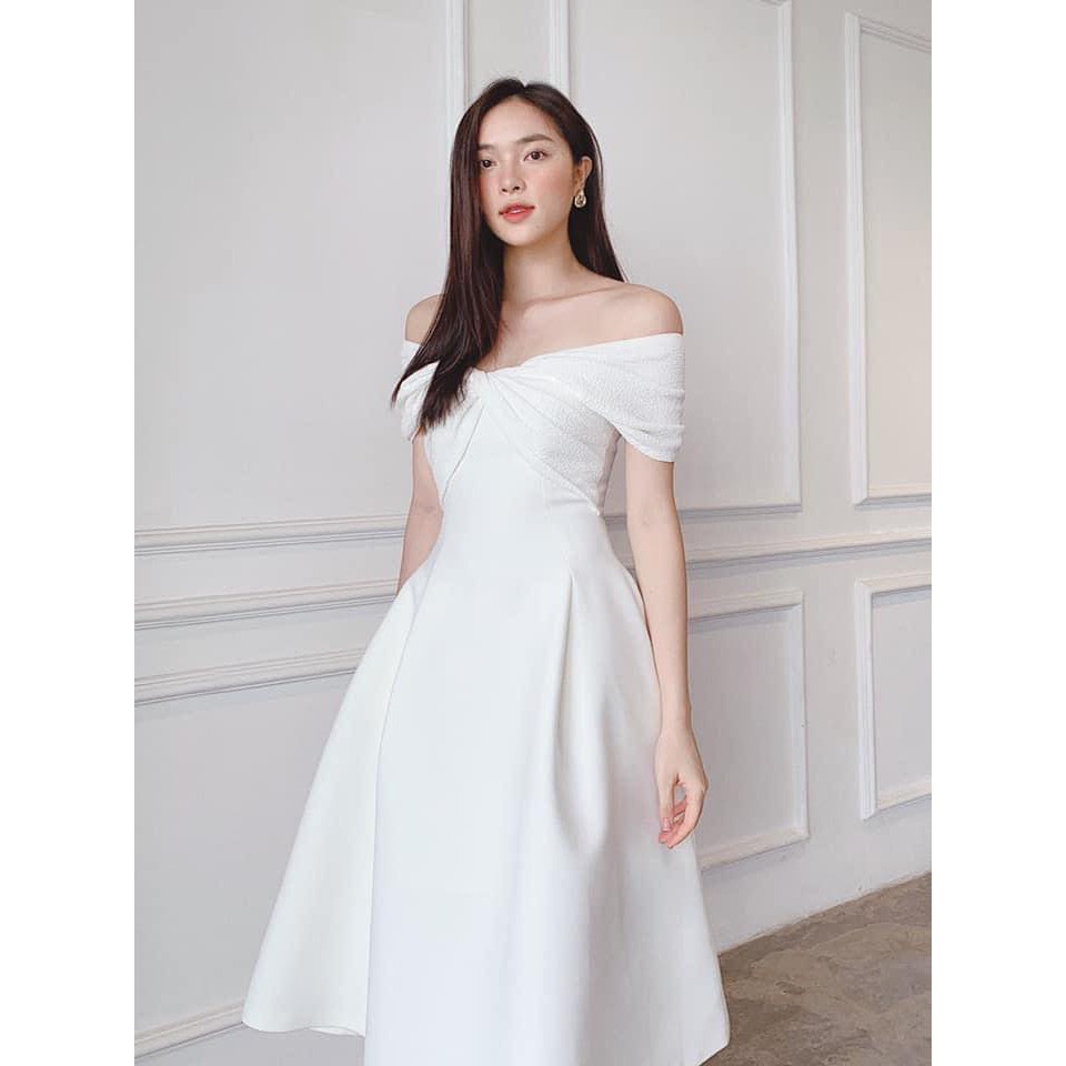 Đầm nữ dáng dài trễ vai xòe sang trọng dự tiệc thiết kế Emilyshop ulzzang