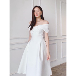 Đầm dự tiệc dáng dài trễ vai xòe sang trọng dự tiệc thiết kế Emilyshop ulzzang