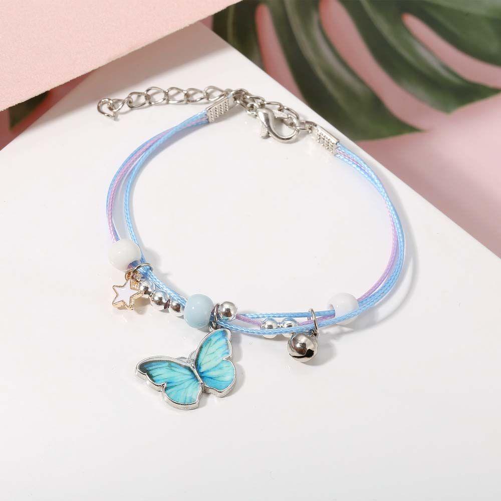 Vòng Đeo Tay May Mắn Mặt Hình Bướm Màu Xanh Dương Dễ Thương Có Thể Điều Chỉnh Thời Trang Cho Nữ
