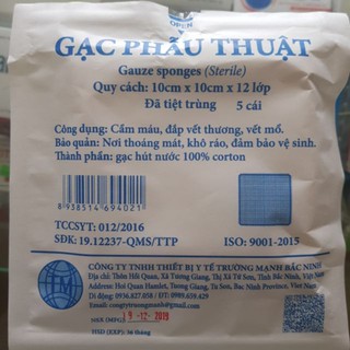Gạc y tế, gạc phẫu thuật ( 10cm × 10cm × 12 lớp )