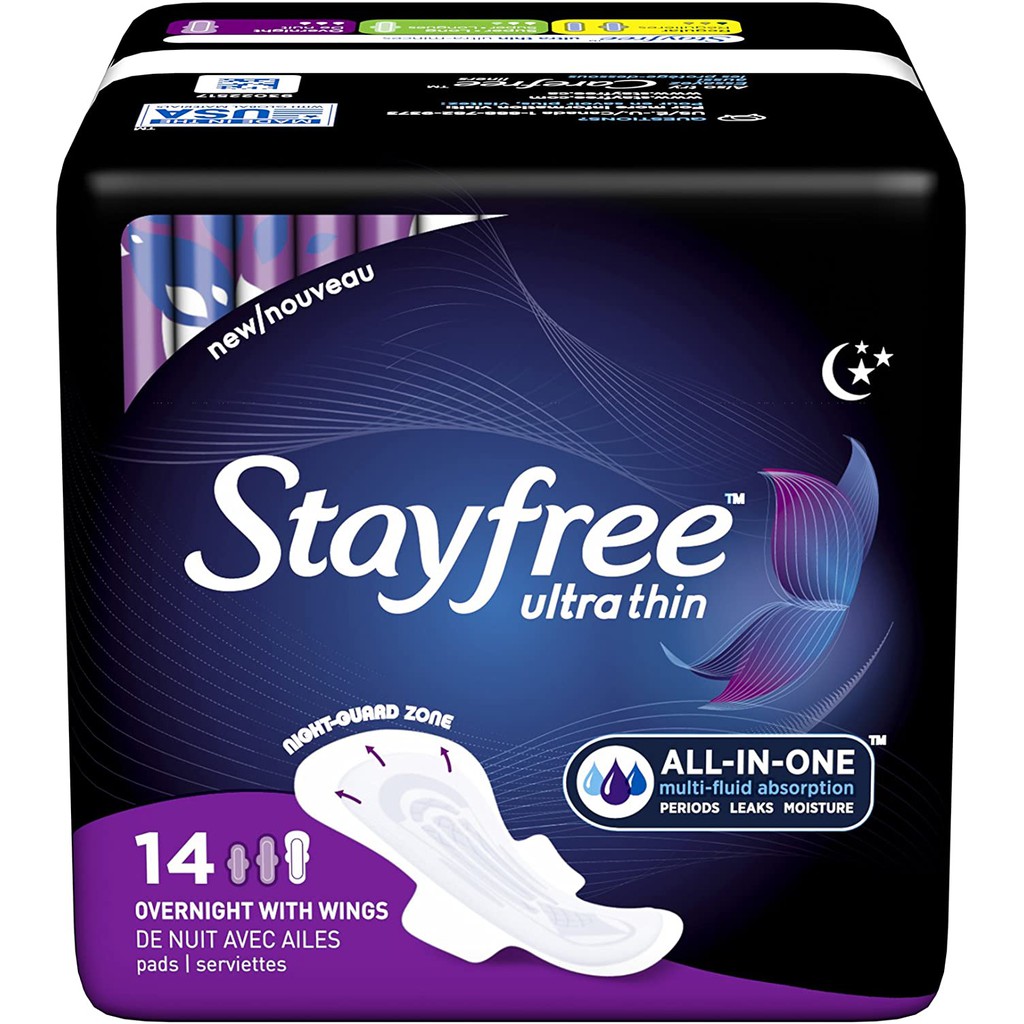 Băng vệ sinh Mỹ STAYFREE Ultrathin 14 miếng ban đêm (size lớn nhất), có cánh, siêu mỏng