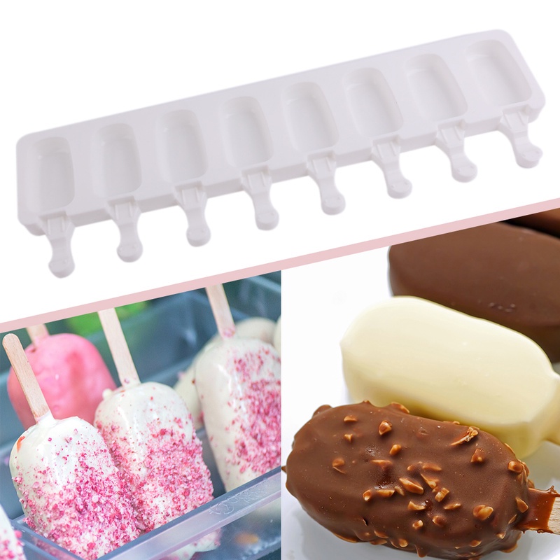 Khuôn Silicone 8 Ngăn Làm Kem / Sô Cô La / Nước Ép Trái Cây Hình Oval DIY