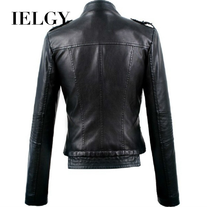 IELGY Áo Khoác Da Pu Ngắn Dáng Ôm Màu Trơn Kiểu Hàn Quốc Xinh Xắn Cho Bạn Gái