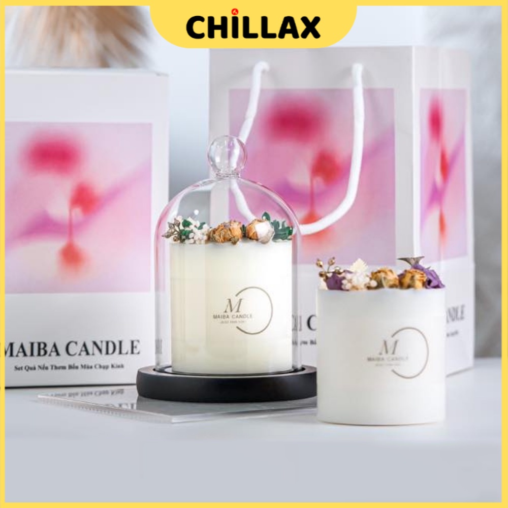 Nến thơm quà tặng handmade hương thơm 4 mùa decor phòng hoa khô tự nhiên sáp đậu nành an toàn không khói Chillax