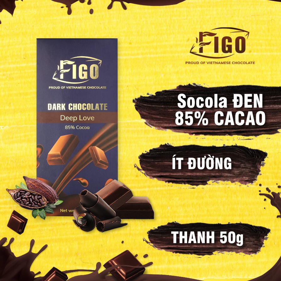 [Chính hãng] Socola đen đắng 85% Cacao Figo thanh 50g | Dark Chocolate 85% Cacao Ăn giảm cân, ngăn ngừa bệnh