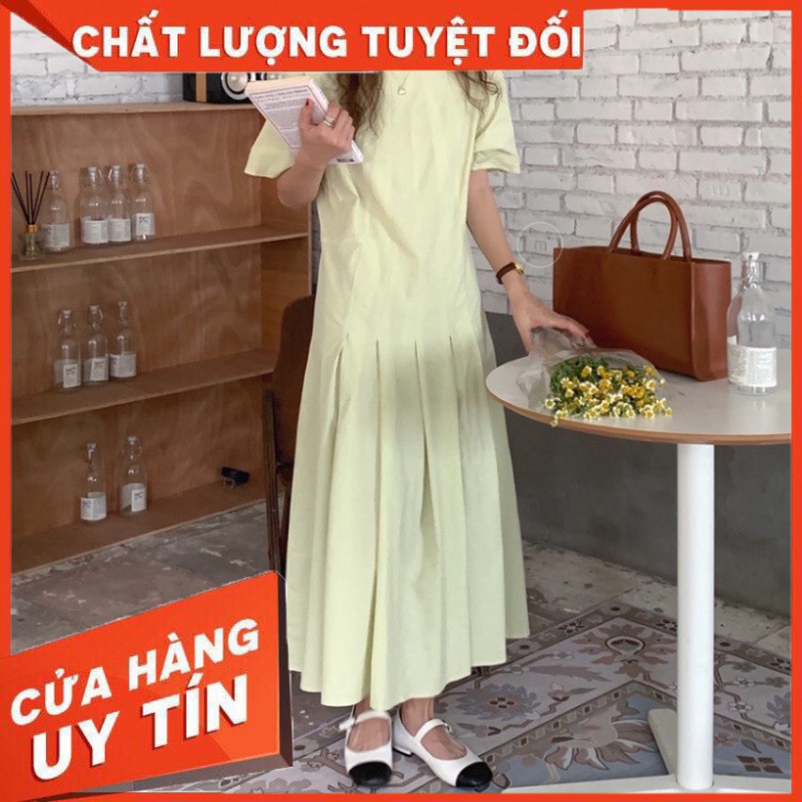 Đầm Dáng Dài Xoè Với Hai Màu: Be, xanh ngọc - SIÊU HOT
