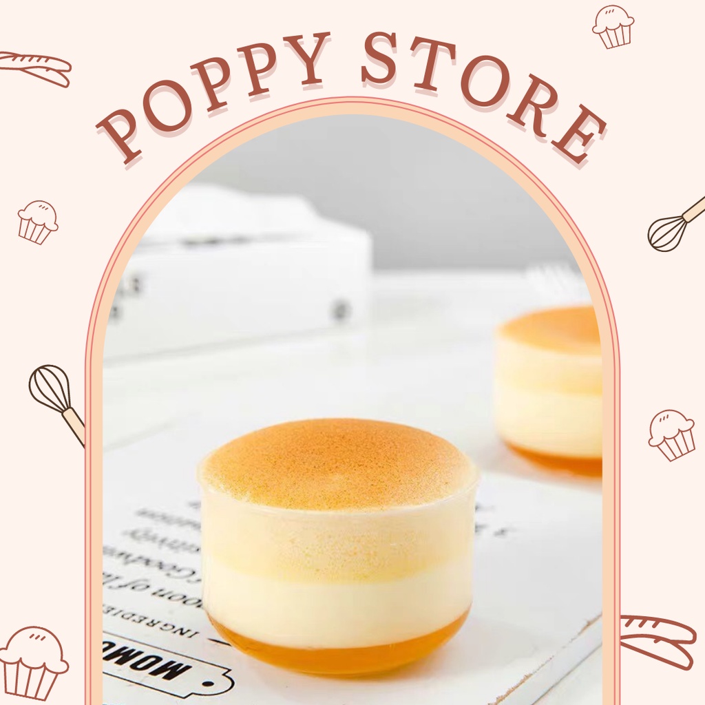 Hộp nhựa đựng bánh, đựng thực phẩm, hũ bánh flan có nắp, chịu được nhiệt lò nướng, tặng kèm muỗng - POPPY STORE